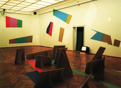 TV Stripes (1985) by Buky Schwartz — installation view 2